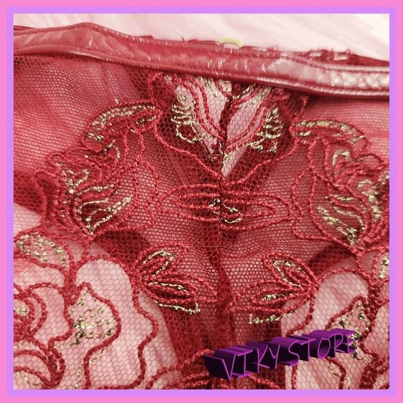 💖 NWT Victoria’s Secret Red Faux Leather Mesh Embroidery String M #7266 💖 - Picture 7 of 8